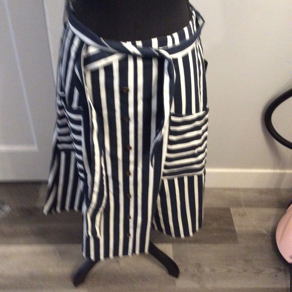 Metro Wear Linen blend Y2K Navy White Striped Skirt Large NWT
